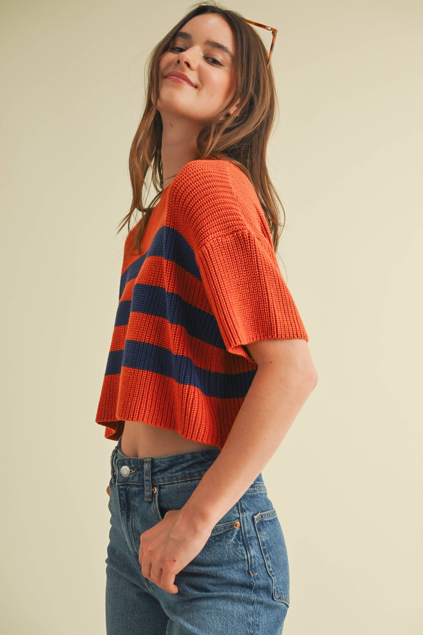 Sweater Top - Orange & Blue