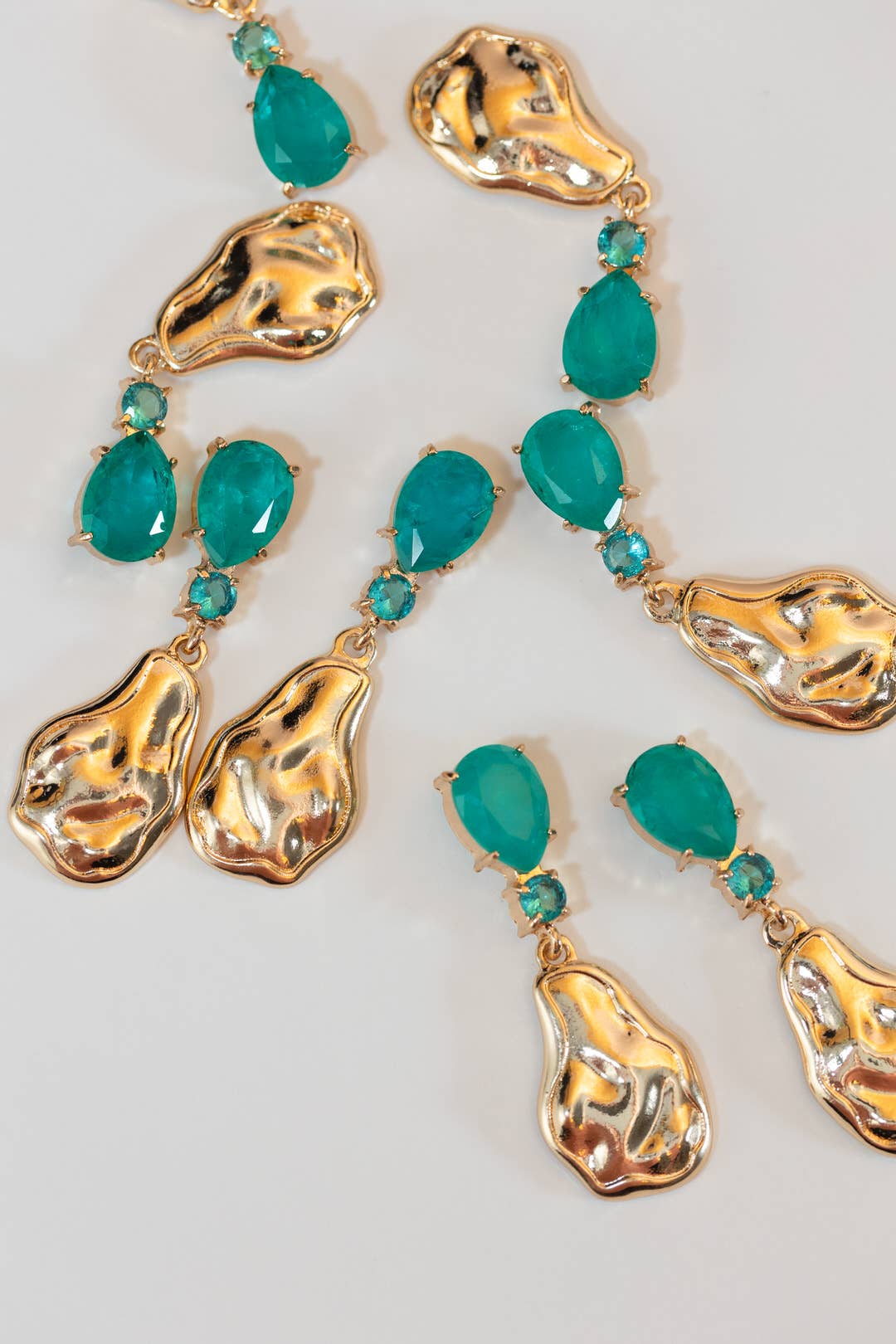 Sculpted Gold Turquoise Drop Statement Earrings