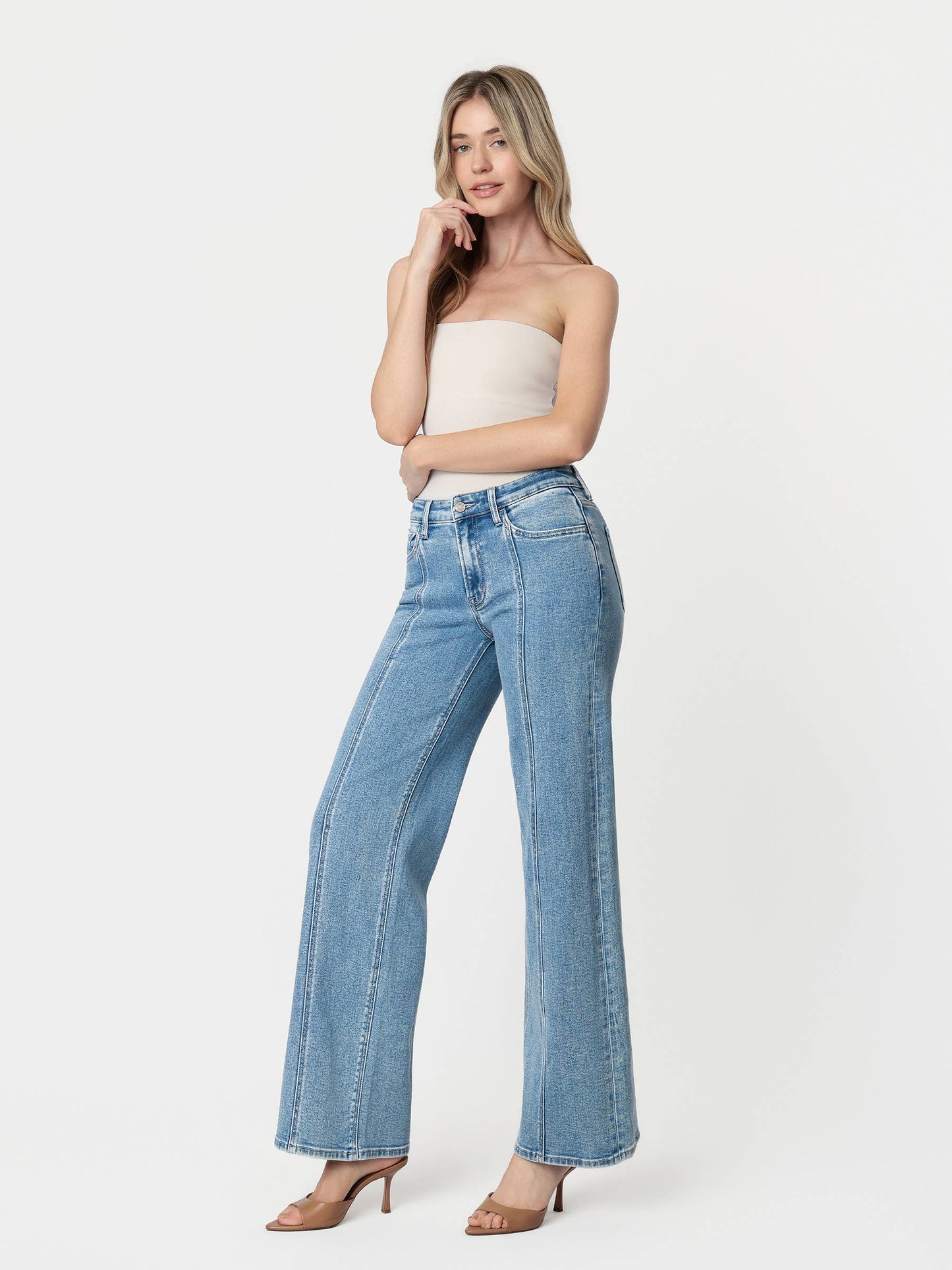 High Rise Panel Wide Leg Jeans