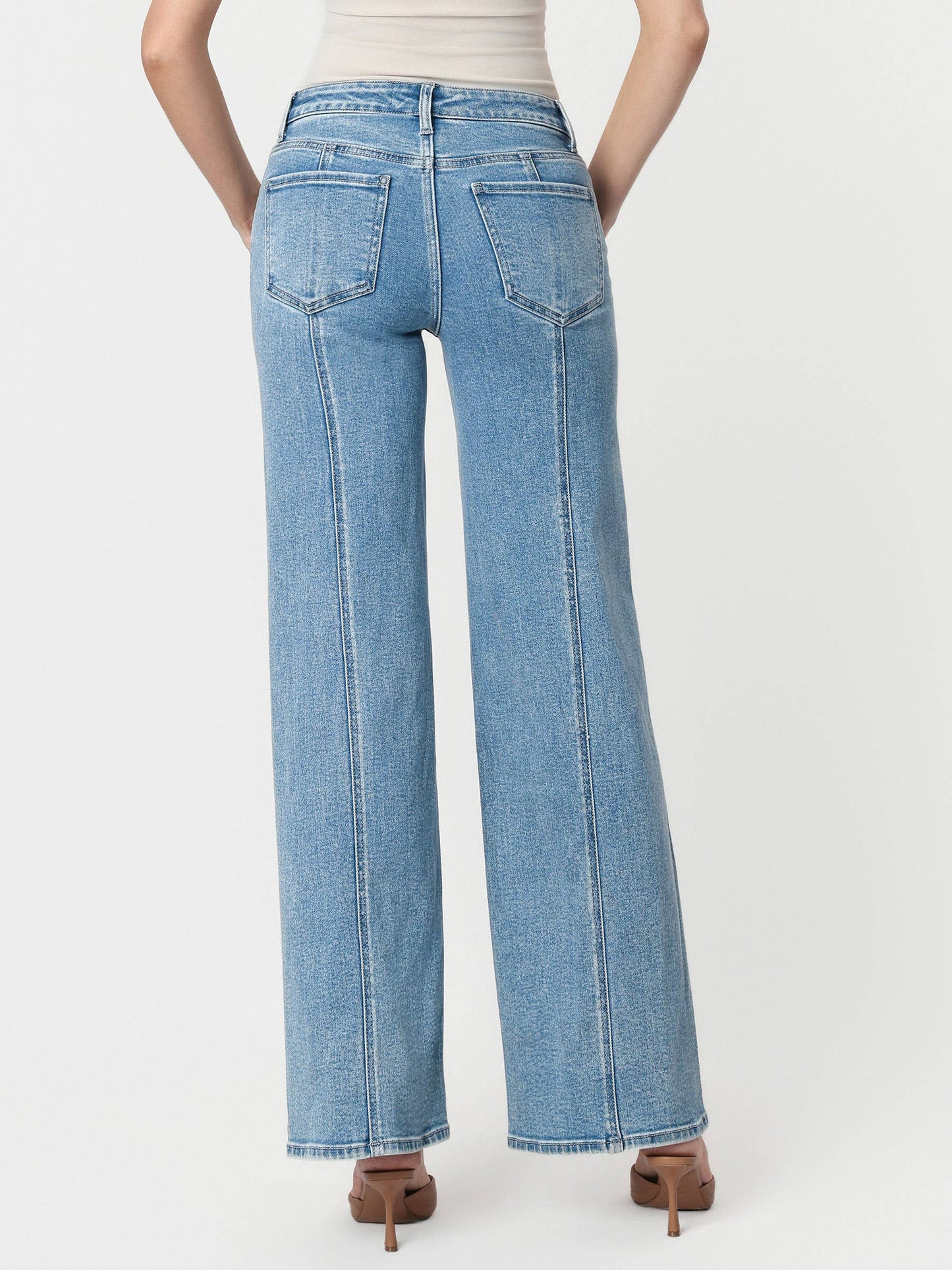 High Rise Panel Wide Leg Jeans