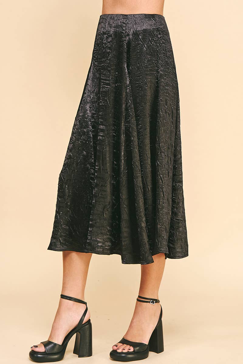 Textured Satin Skirt - Black