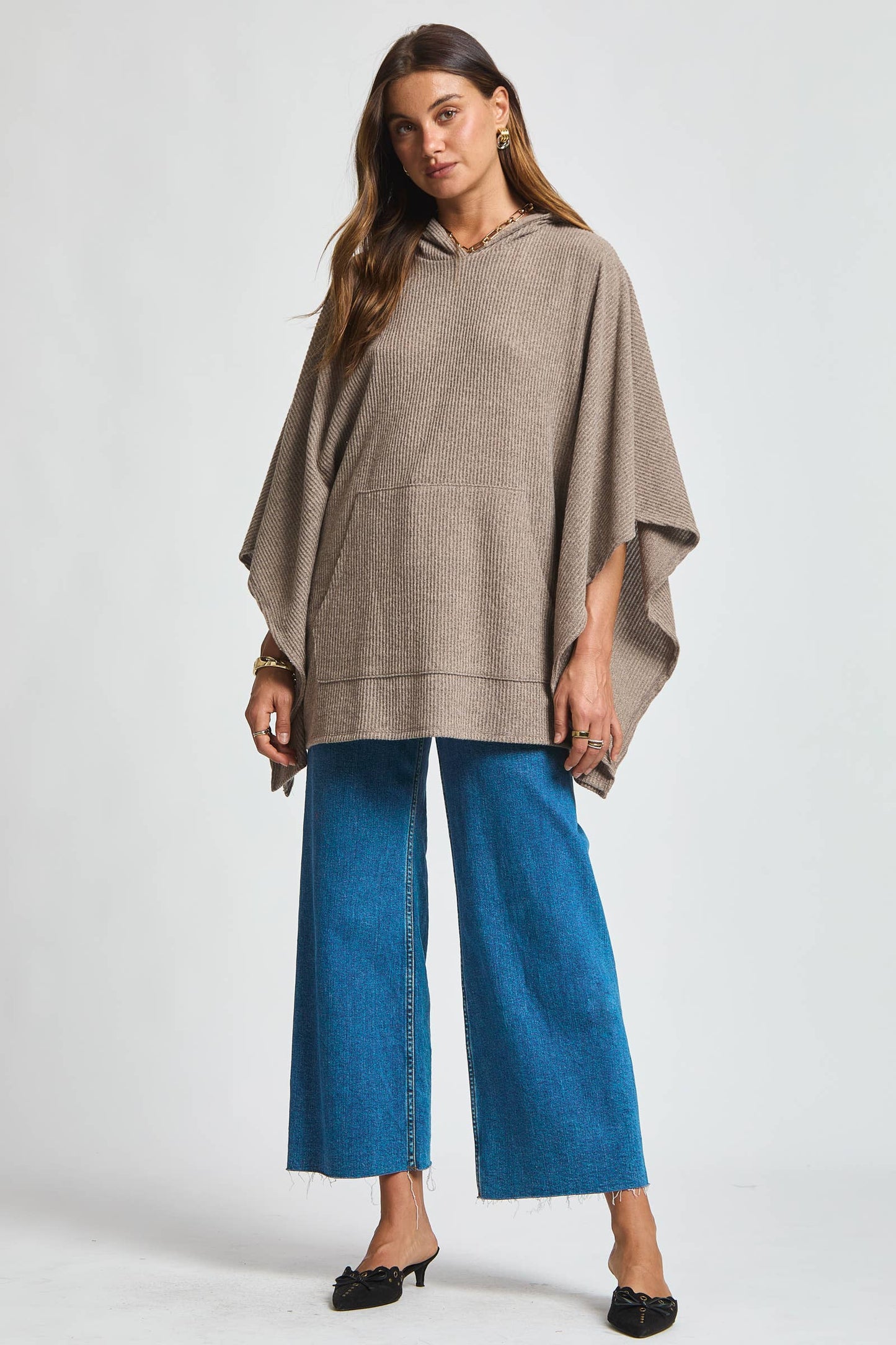 Ribbed Knit Poncho Top - Olive