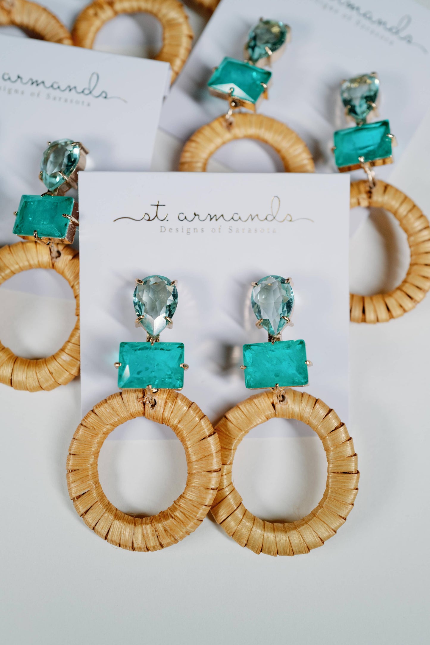 Turquoise Rattan Circle Drop Statement Earrings