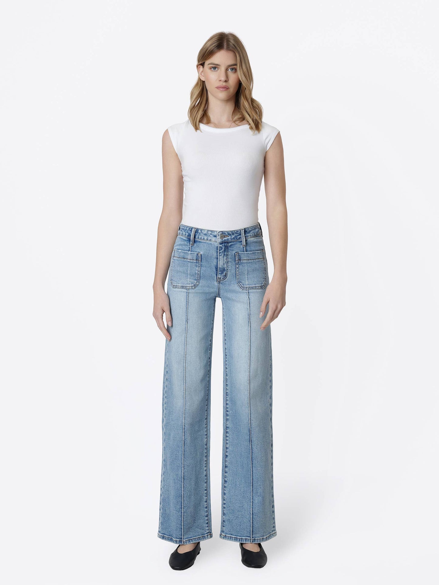 High Rise Patch Pocket Jeans