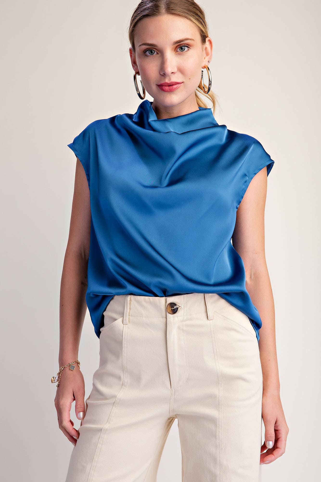 Cowl Neck Top : Blue
