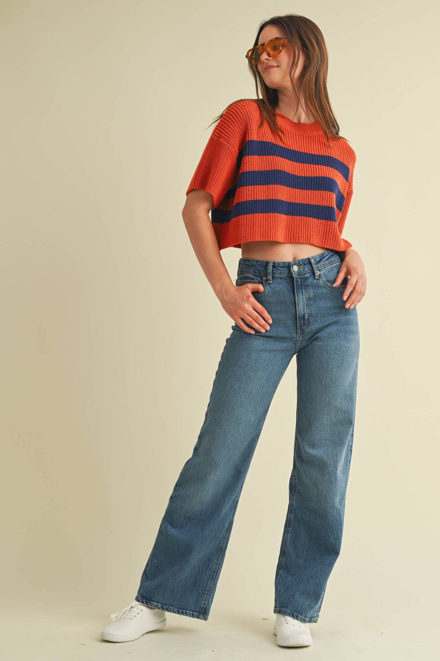 Sweater Top - Orange & Blue