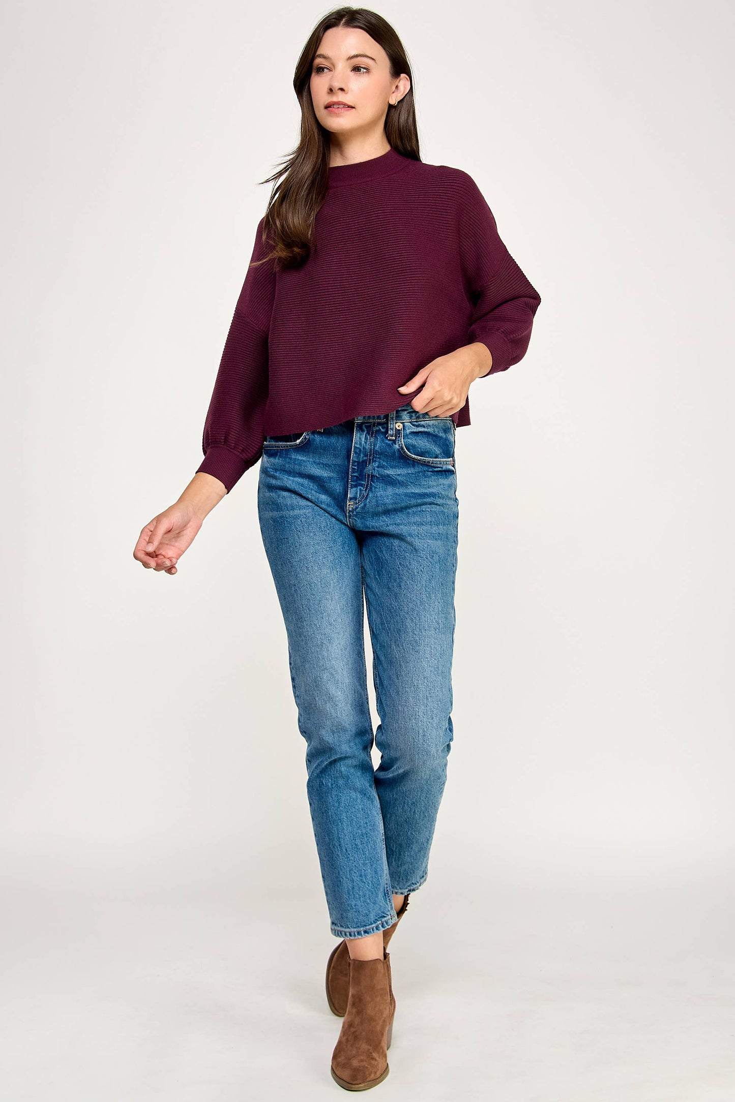 Balloon Sleeve Sweater - Merlot