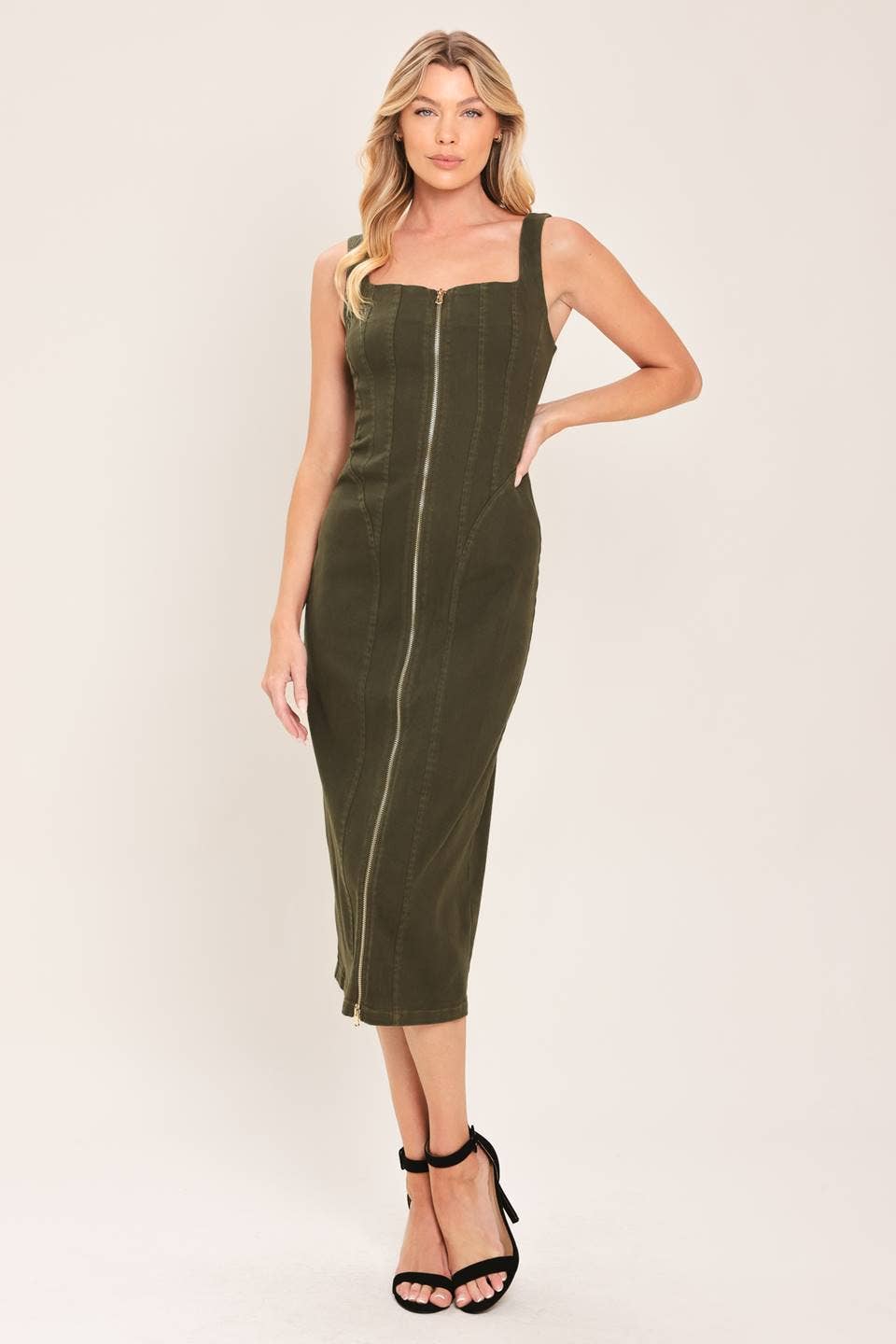 Twill Midi Dress - Olive