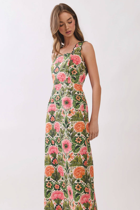 Floral Scallop Midi Dress