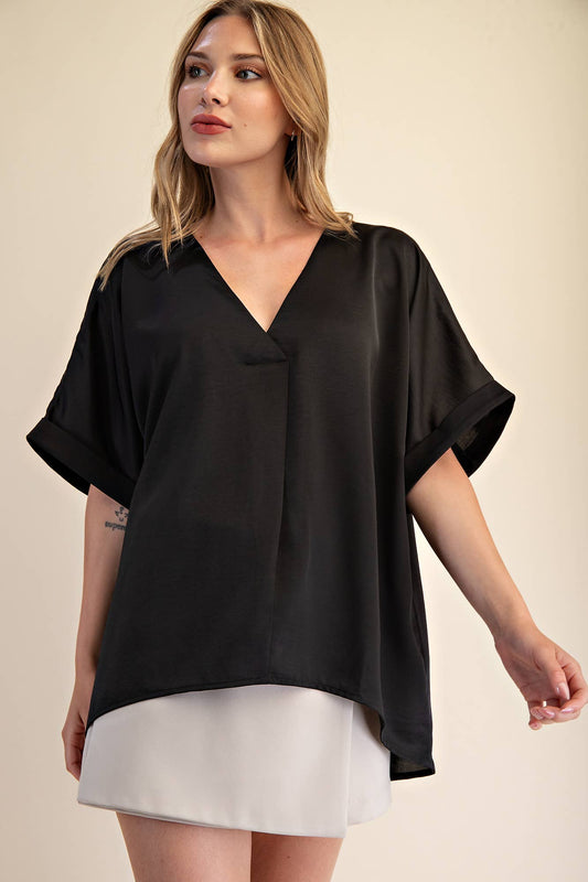 The Erica Hi Lo Blouse - Black