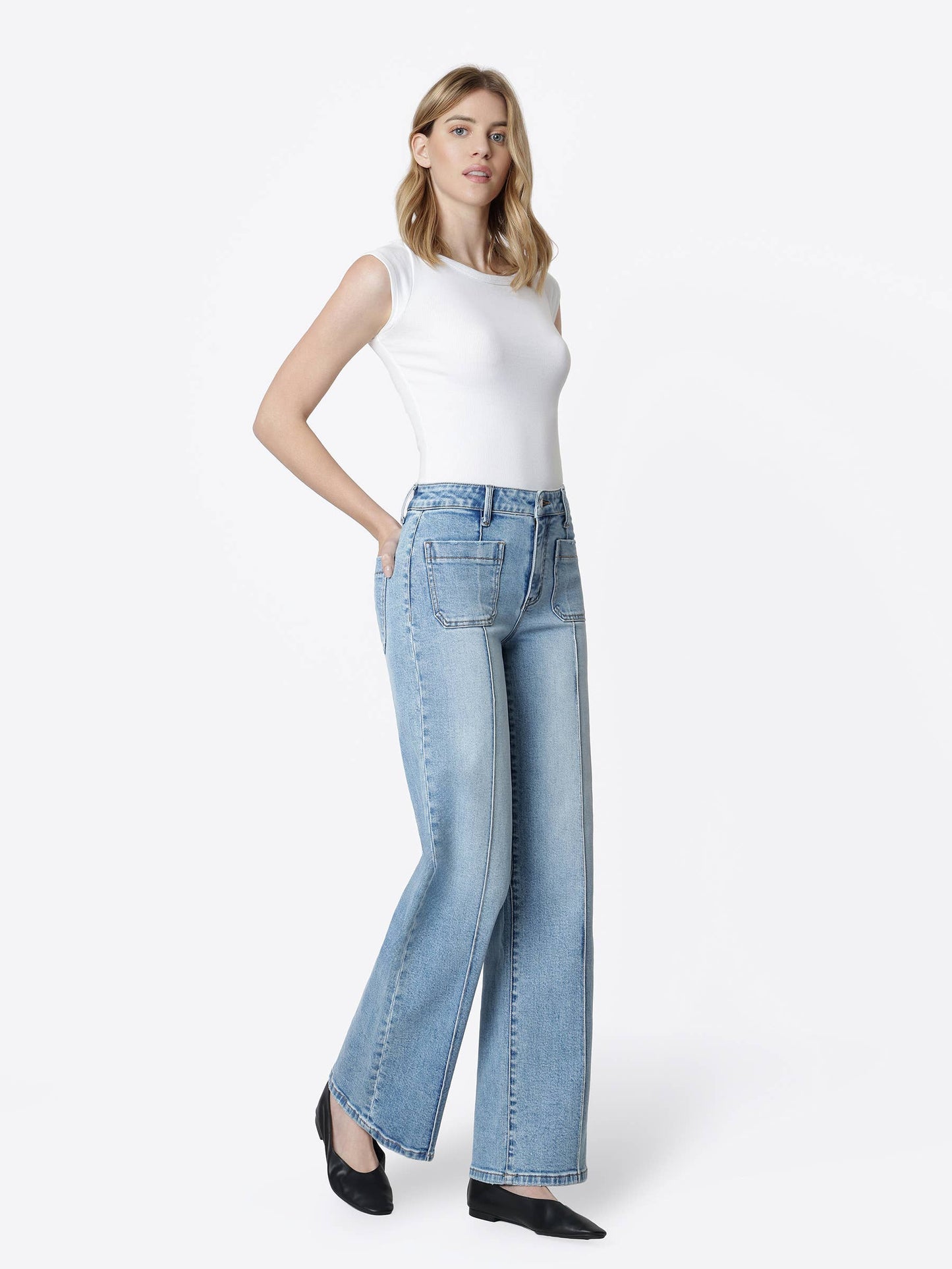 High Rise Patch Pocket Jeans