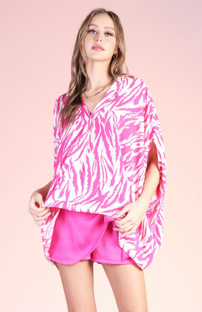 Zebra Kaftan Blouse - Pink