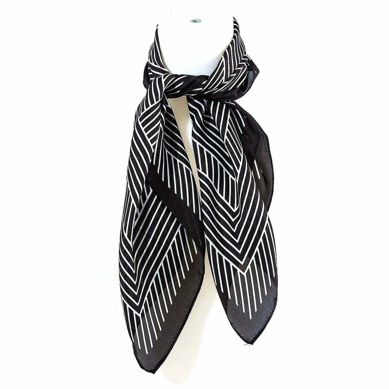 Diagonal Lines Real Silky Feel Rectangle Scarf: Black