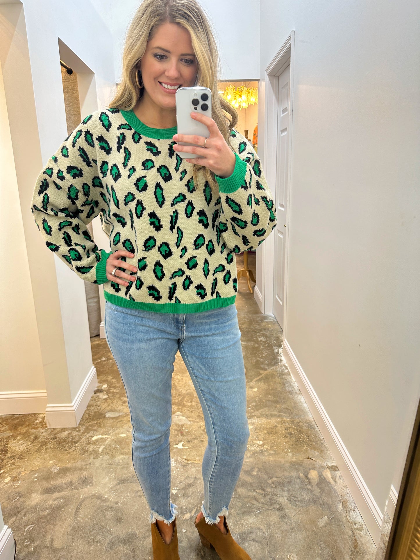 Green Leopard Sweater